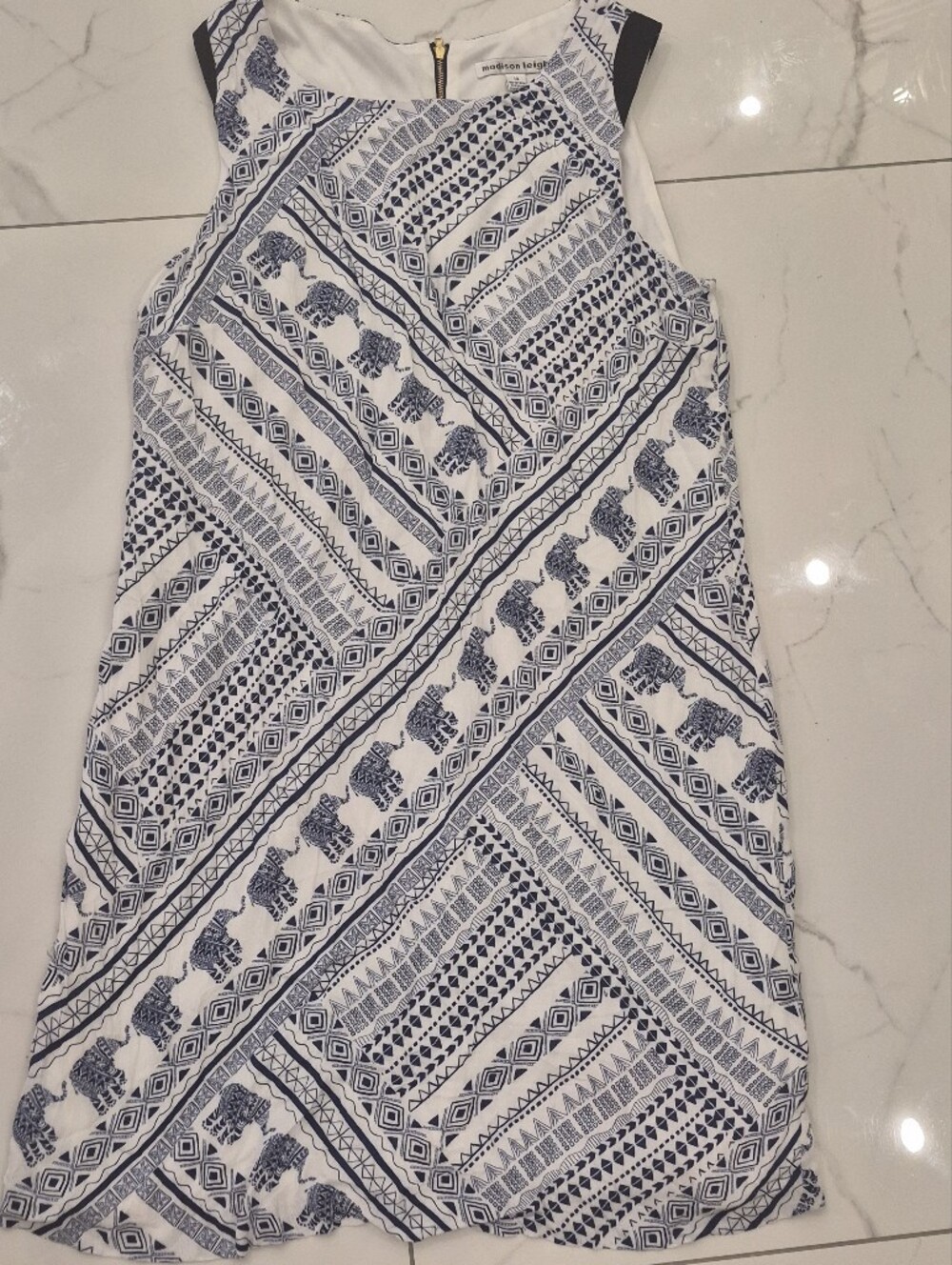 Boho madison leigh Blue and White Geo Elephant Printed Maxi Dress Nwot